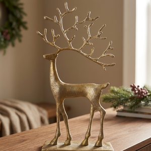 Sculpture de renne en métal doré, décoration de Noël, ornement artistique fait main pour comptoir de fête - Product Image 3