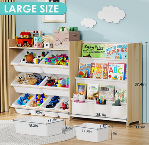 Organizador de <span class=keywords><strong>Juguetes</strong></span> Grande Dos en Uno con Estantería, Organizador de <span class=keywords><strong>Juguetes</strong></span> con 8 Contenedores de Almacenamiento, 4 Niveles Multiusos - Product Image 2