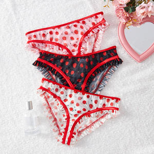 Lencería Sexy al por Mayor, Conjunto de 3 Piezas de Bragas Finas y Transpirables con Estampado de Lunares, Ropa Interior Femenina Cómoda de Malla Transparente - Product Image 2
