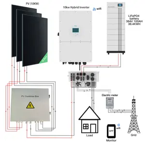 10KW 384V充電電気自動車DEYEハイブリッドインバーターソーラーシステム、38.4kwhエネルギー貯蔵LiFePO4バッテリーホームソーラーシステム