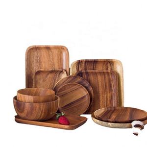 Korean Creative Eco-friendly Acacia Wood Tray Retro Hotel Western Food <b>Plate</b> <b>Bowl</b> Dish Set Engraving Rectangular <b>Wooden</b> <b>Plate</b> - Product Image 1