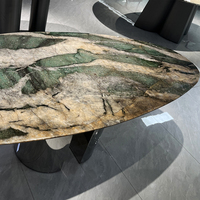 Table à manger moderne en marbre Patek Philippe en forme d'oeuf pour 6 8 10 places Meubles d'hôtel avec 2 bases en métal Facile à nettoyer Durable