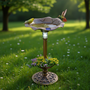 Bebedero para Pájaros con Pedestal de Bronce para Exteriores, Fuente con Luz Solar, Decoración de Jardín, Comedero, Estilo Vintage, Tamaño Grande - Product Image 2