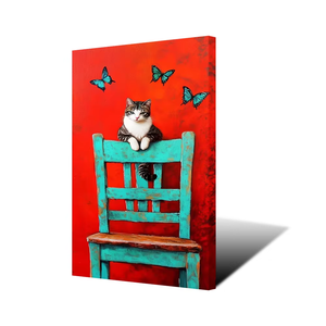 Tableau mural « Chaton sur le tabouret » – Impression haute définition sur toile avec cadre intégré pour la décoration intérieure - Product Image 1