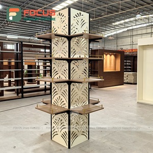 Modern Retail Commercial Column Display Shelving Wood <b>Shelf</b> Metal Frame Laser Cut Panel Display Rack - Product Image 4