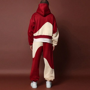 Ensemble de survêtement décontracté en molleton éponge pour l'automne, avec sweat à capuche zippé et pantalon de survêtement, coupe oversize ample, style streetwear, en coton avec logo brodé, vente en gros - Product Image 2