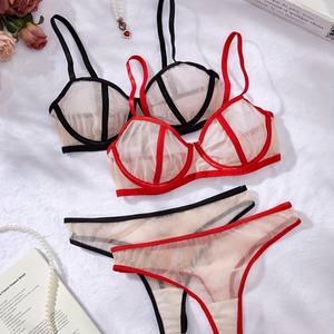New Arrival Women's Two Piece Sexy Lingerie Sets Black Red Two-color Ultra-thin Mesh Underwear - Product Image 3