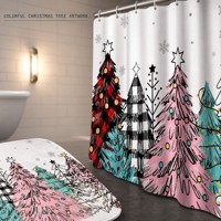 Ensemble de rideaux de douche pour salle de bain motif sapin de Noël moderne avec votre LOGO, 12 crochets, tapis de bain assortis, couvre-siège de toilette, en tissu polyester, vente en gros
