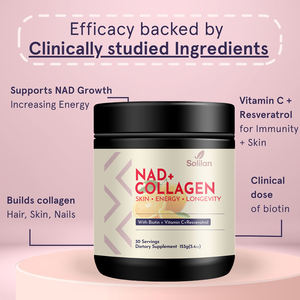 NAD + Poudre de collagène avec Resvératrol Biotine Vitamine C pour un vieillissement sain de la peau, des cheveux et des ongles Produit de beauté éclaircissant et énergisant - Product Image 5