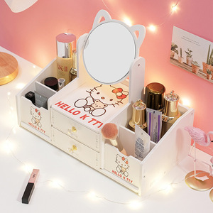 Hello Kitty <b>Makeup</b> Vanity Mirror With <b>Storage</b> Drawer Desktop Cosmetic Organizer For Girls Home Use - Product Image 4
