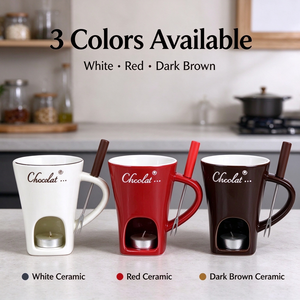 Set di Tazze in Ceramica per Fonduta al Cioccolato con Fornello a Tealight, Coppa per Sciogliere Formaggio, Ciotola Swiss Hotpot, Stoviglie con Forchette per Feste - Product Image 3
