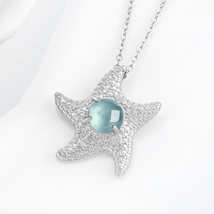 หยกธรรมชาติแท้ สีฟ้าน้ำทะเล รูปดาวทะเล ประดับด้วยเงิน S925 พร้อมจี้หยกเกรดน้ำแข็ง สร้อยคอสำหรับผู้หญิง จี้แฟชั่น - Product Image 2