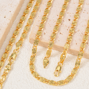 Collier unisexe tendance en laiton plaqué or 18 carats 750 d'Italie, maillons ovales gaufrés fantaisie en forme de fleur, idéal pour un anniversaire - Product Image 5