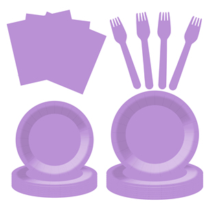 DAMAI - Juego de Vajilla Desechable de Papel Color Lila Claro para Fiestas, Platos de 7 y 9 Pulgadas, Vasos de Papel, Servilletas y Cubiertos - Product Image 4