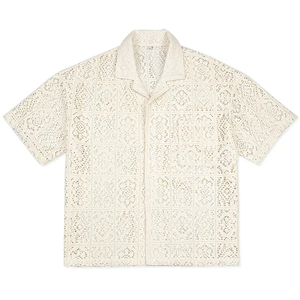 透け感のあるサテンボタンシャツ、リラックスフィット、折り返し襟、カジュアルレース、半袖、カスタムニット、速乾性、メンズ、高品質 - Product Image 4