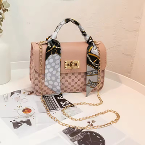 Elegant Women's Square <b>Handbags</b> With <b>Chain</b> Strap And Scarf Decoration Fashion Microfiber Leather Shoulder Bags For Daily Use - Product Image 6