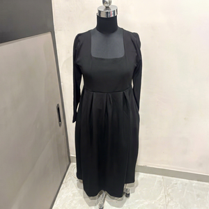 Vestido Midi Formal/Casual de Manga Larga con Cuello Cuadrado y Cintura Alta, Estampado Sólido Negro, Estilo Western, Línea A, Venta al por Mayor - Product Image 1
