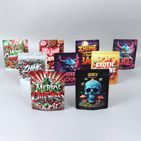 Nieuwe design holografische exotische die-cut zip lock mylar zakjes 3,5g/7g/28g geurdicht hersluitbaar PET vensterdoos verpakkingsset