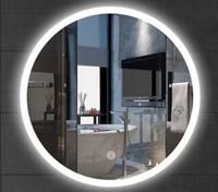 Miroir de salle de bain rond rétroéclairé par LED sans cadre désembueur mural au design moderne