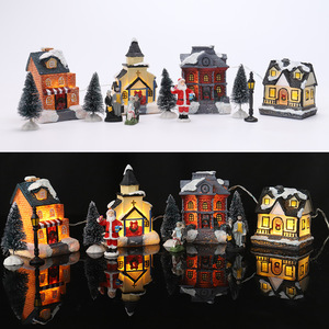 ชุดบ้านเรซิ่นคริสต์มาส 10 ชิ้น ประดับไฟ ตกแต่งหมู่บ้านจิ๋ว สำหรับจัดแสดงในช่วงเทศกาล - Product Image 2