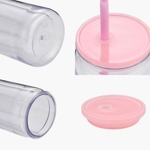 Wholesale 16Oz Double-Layer Plastic Acrylic Snow Globe Pull-Tab Mason Jar Tumbler Water Cup Bottom-<b>Drilled</b> With Silicone Stopper - Product Image 3