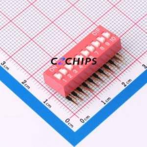 DT-10HT DIP Switch Through hole Component (THT),P=2.54mm Switch Flat Toggle, Raised Type Single Pole Single Throw 10 2.54mm - Product Image 1