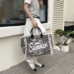 Custom Your Logo SUMMER Letter Tote Bags Women Leopard Handbag Large Capacity Totes for Outdoor Travel Work - Product Image 6