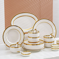 Service de table moderne de luxe léger, style européen, en porcelaine, bols et assiettes à double bordure dorée, populaire sur Instagram, cadeaux d'affaires