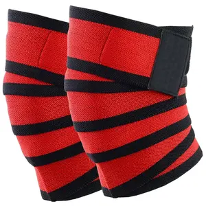 Red & Black Outer Line Heavy Duty Fitness Weightlifting Knee Wraps Customized Logo Power Lifting Knee Support Unisex Knee Brace