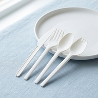 Ensemble de couverts jetables en plastique emballés sur mesure (cuillère, fourchette, couteau, cuillère-fourchette) avec serviette, en CPLA compostable et biodégradable