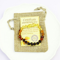 Collar de Ámbar Báltico al por Mayor para Bebés, Pulsera de Ámbar 100% Genuino para Niños, Collares de Cuentas, Longitud Aproximada de 33 cm