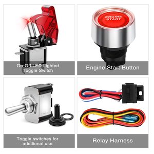 Panneau de commutateur de démarrage d'allumage 12V 4 en 1 avec interrupteur à bascule, bouton poussoir de démarrage du <span class=keywords><strong>moteur</strong></span>, interrupteurs à bascule avec faisceau de câblage de relais LED - Product Image 3