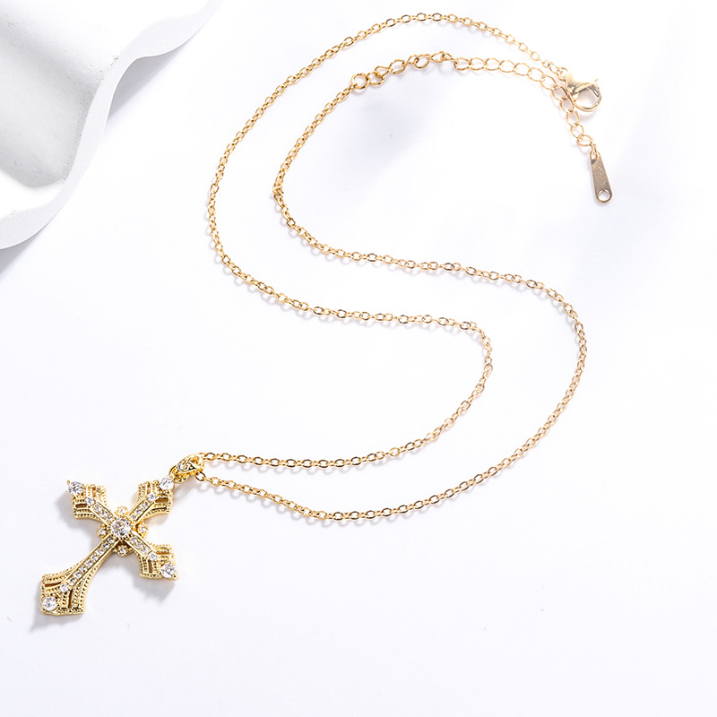 18k Gold Plated Zircon Virgin Mary Cross Pendant Necklace