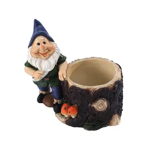 6.1 pouces Gnome Table Pot De Fleurs Statue Résine Gnome Sculpture Décoration Gnome De Table Souche Pot De Fleurs Figurine Jardin Cadeau