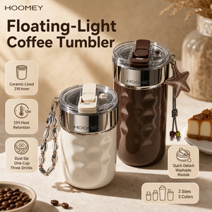 HOOMEY Taza de Café de Cerámica de 350ml con Aislamiento al Vacío de Acero Inoxidable 316, Tapa con Popote para Beber Directo, Fácil de Limpiar, Ideal para Viajes - Product Image 2