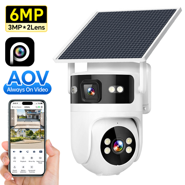Hieasy Panoramic 360 Wireless WiFi/4G Solar Camera Monitoring Ball Dual Dual Lens Sensor Outdoor 6mp Home Security Camera