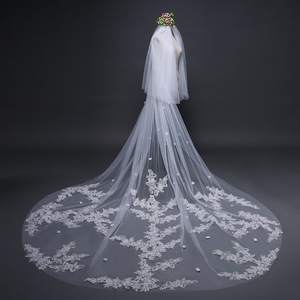 3 metri avorio cattedrale veli da sposa bordo pizzo lungo velo da sposa con pettine accessori da sposa sposa <span class=keywords><strong>Veu</strong></span> velo da sposa - Product Image 2