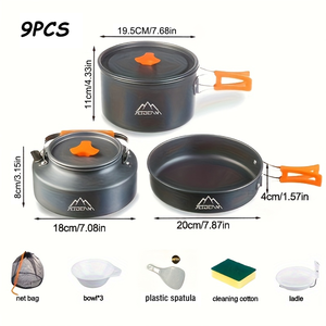 Bộ dụng cụ nấu ăn dã ngoại bán tại nhà máy, hợp kim nhôm, 3 món, dễ cất giữ, bộ nồi nấu ăn - Product Image 6