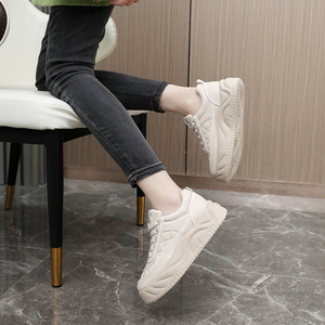 2026 Wholesale PU <b>Lace</b>-Up Anti-Slip Breathable Sporty Casual Shoes High Quality Low Cut Thick Soled <b>White</b> Women's Spring Summer - Product Image 3
