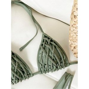 FOXA Women's 2 Piece Rope Halter <b>Bikini</b> Set Triangle <b>String</b> Swimwear Cheeky Bathing Suit Stretch Spandex Nylon - Product Image 4