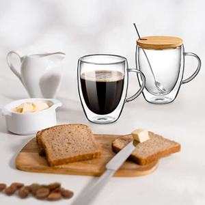 Offre Spéciale : Tasses à café isothermes en verre à double paroi avec poignée, couvercles en bambou, résistantes à la chaleur, et tasses à thé avec soucoupes pour expresso - Product Image 4