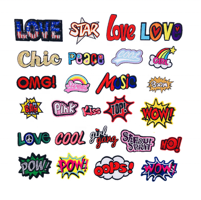 Factory Wholesale Custom Love Embroidery Clothes Patch Cute Letter Iron on Embroidered Patches for Clothing Bags Hats