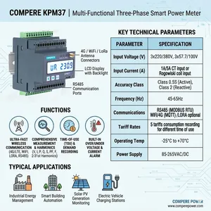 Medidor de Energía Trifásico Inteligente Inalámbrico 4G WiFi RS485, Precisión 0.5S, Medición de Demanda Máxima, Riel DIN, Sistema Solar <span class=keywords><strong>Virtual</strong></span> - Product Image 2
