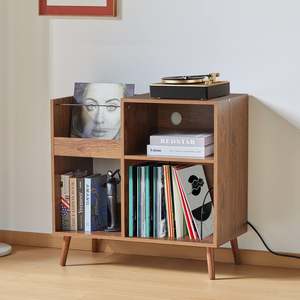Armoire de <span class=keywords><strong>rangement</strong></span> pour disques vinyles Support pour tourne-disque moderne Armoire de <span class=keywords><strong>rangement</strong></span> pour disques brun noyer avec prise de courant - Product Image 6