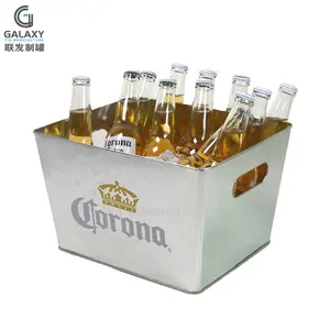 Cubo de hielo cuadrado personalizado de 10L, cubo de hielo grande de metal para bebidas y cerveza para fiesta con asas huecas
