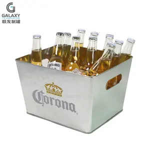 Seau à glace en métal, carré, personnalisé, pour bière, boisson, grand seau à glace pour fête avec poignées creuses, 10l