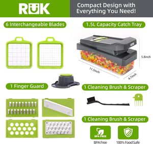 RuK 10-en-1 Gadgets de cuisine gris <span class=keywords><strong>hachoir</strong></span> à légumes 6 lames coupe-oignon coupe-fromage râpe Mandoline trancheuse outils de fruits - Product Image 2