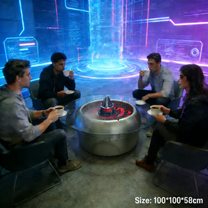 Tavolino da Caffè Rotondo in Ferro Stile Retrò con Motore d'Aereo Inciso, Ventola Turbo Aviazione Dipinta a Mano, Artigianato in Metallo per Decorazione Bar - Product Image 1