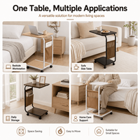 Table d'appoint roulante en forme de C avec roulettes, bureau mobile pour ordinateur portable à placer près du canapé ou du lit, avec poche de rangement