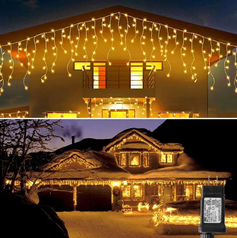Guirnalda de luces navideñas impermeables, luz de cortina de 4m, 96 LED, ventana, hadas, carámbanos
